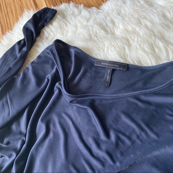 BCBG Navy asymmetrical ruched cling dress Small - Picture 3 of 4